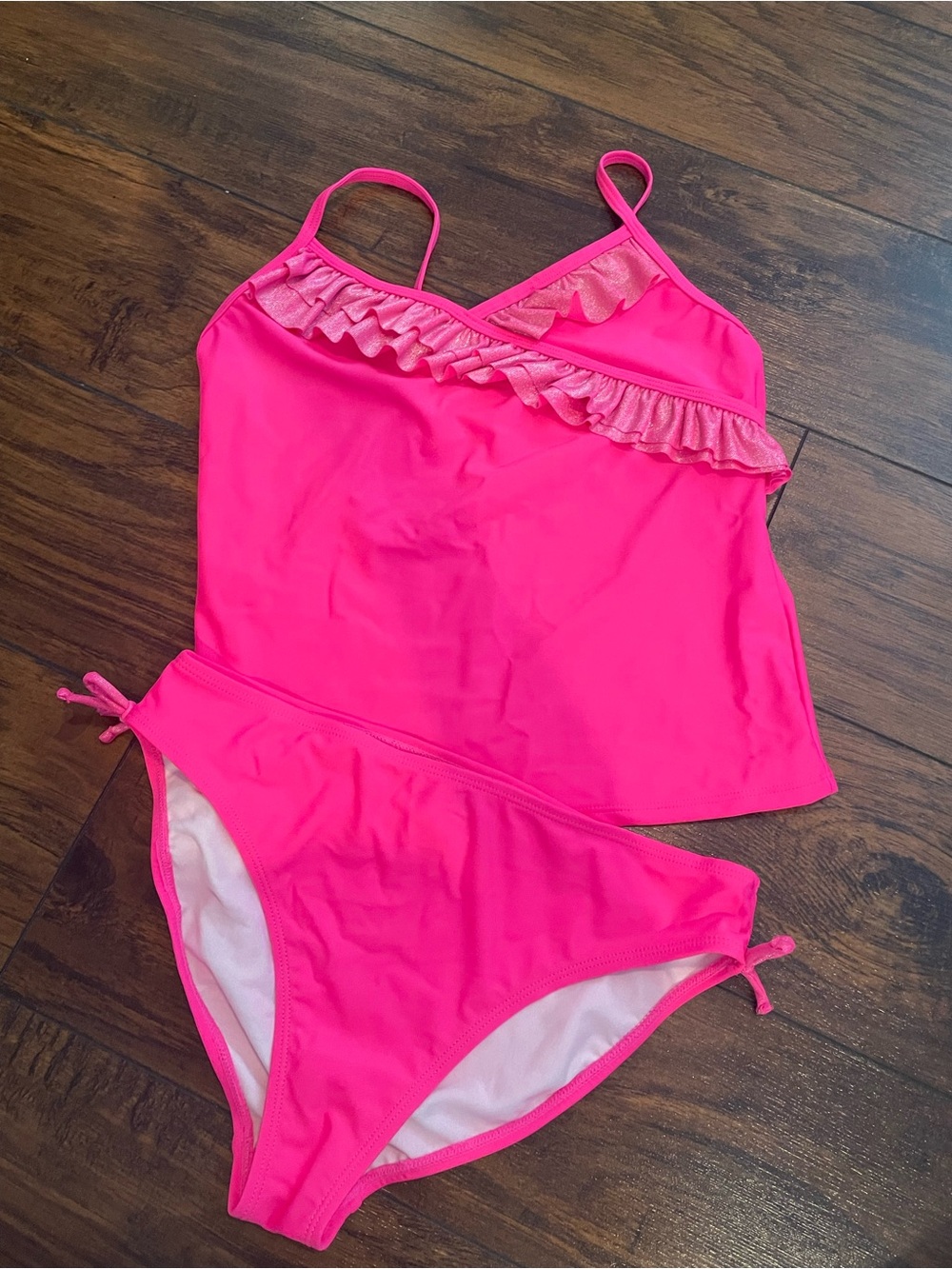 Xhilaration Hot Pink Ruffle Tankini Two-Piece Swim Set